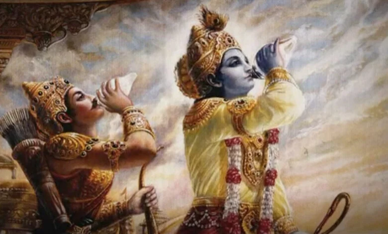 invitation to world literature the bhagavad gita arjuna and krishna blow battle horns sanatan